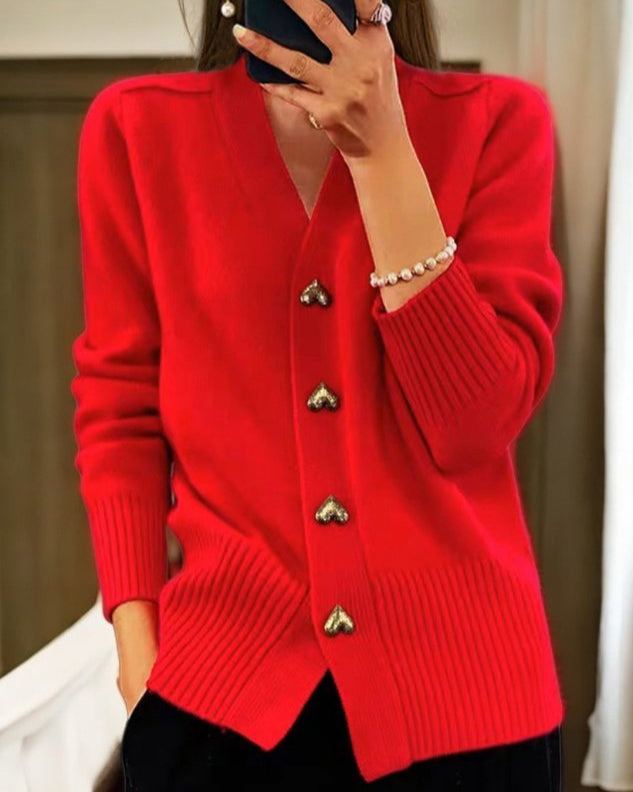 Adele - Soft Heart-Button Knit Cardigan